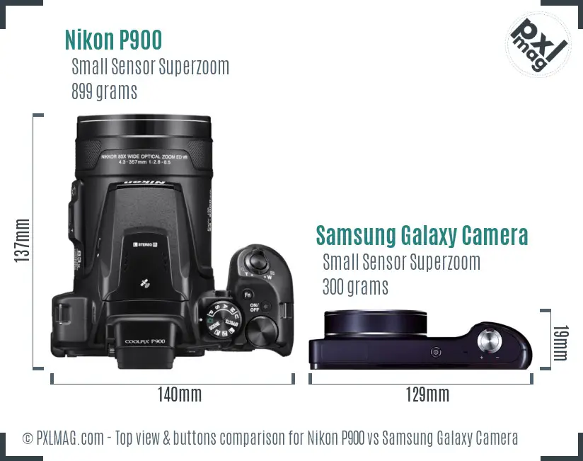 Nikon P900 vs Samsung Galaxy Camera top view buttons comparison