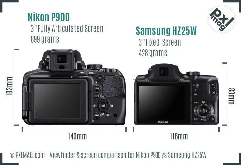 Nikon P900 vs Samsung HZ25W Screen and Viewfinder comparison