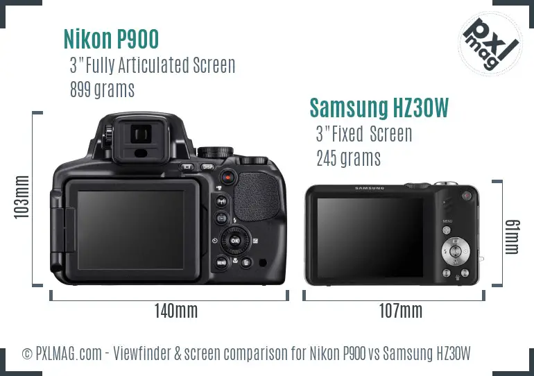 Nikon P900 vs Samsung HZ30W Screen and Viewfinder comparison Nikon P900 vs Samsung HZ30W Screen and Viewfinder comparison