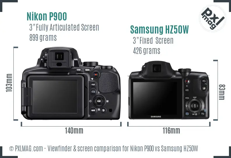 Nikon P900 vs Samsung HZ50W Screen and Viewfinder comparison