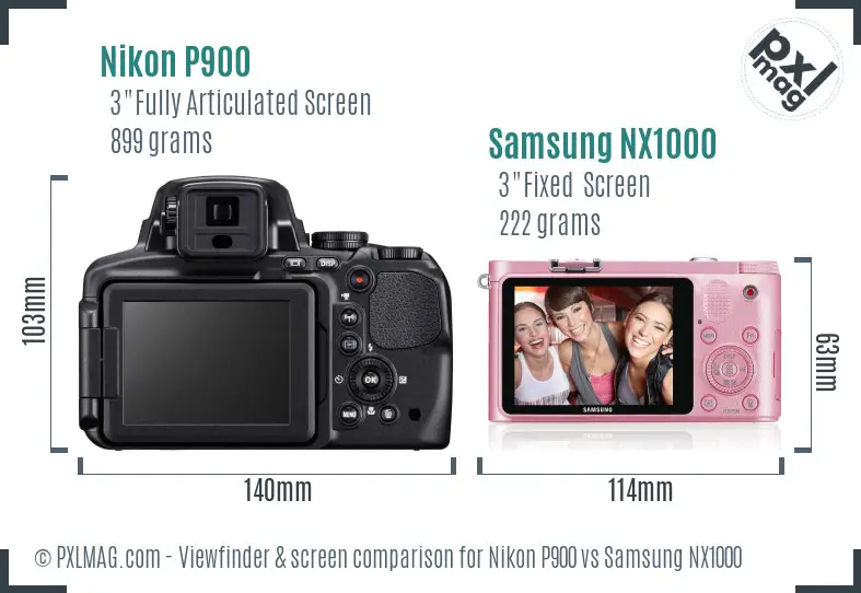 Nikon P900 vs Samsung NX1000 Screen and Viewfinder comparison