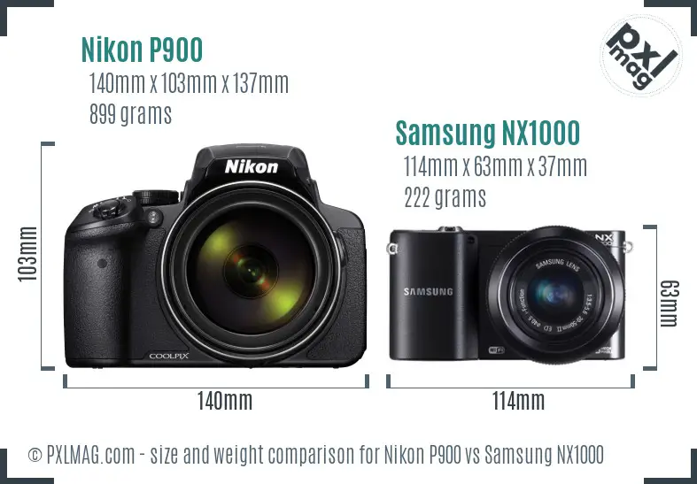 Nikon P900 vs Samsung NX1000 size comparison