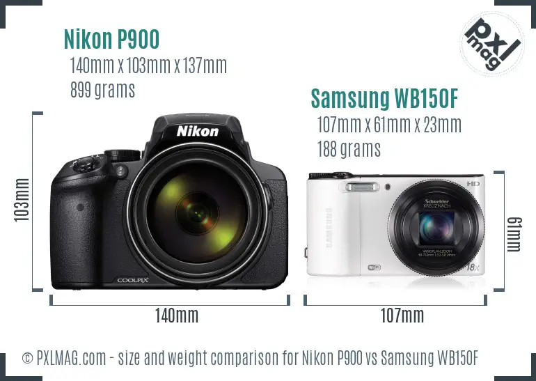 Nikon P900 vs Samsung WB150F size comparison Nikon P900 vs Samsung WB150F size comparison
