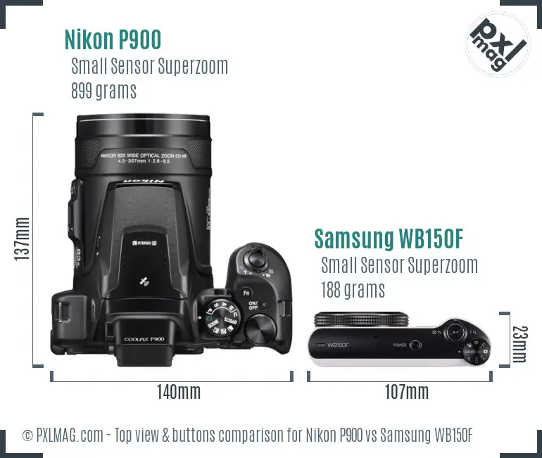 Nikon P900 vs Samsung WB150F top view buttons comparison Nikon P900 vs Samsung WB150F top view buttons comparison