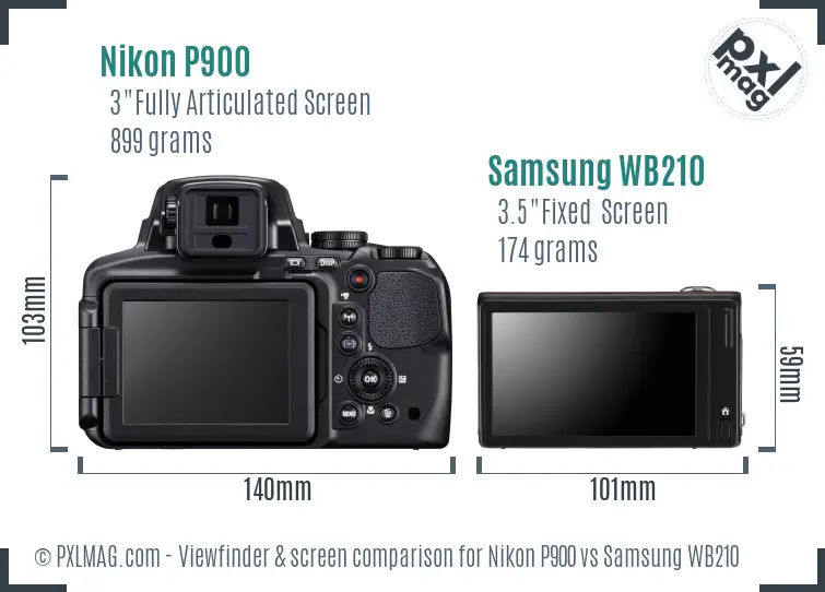 Nikon P900 vs Samsung WB210 Screen and Viewfinder comparison