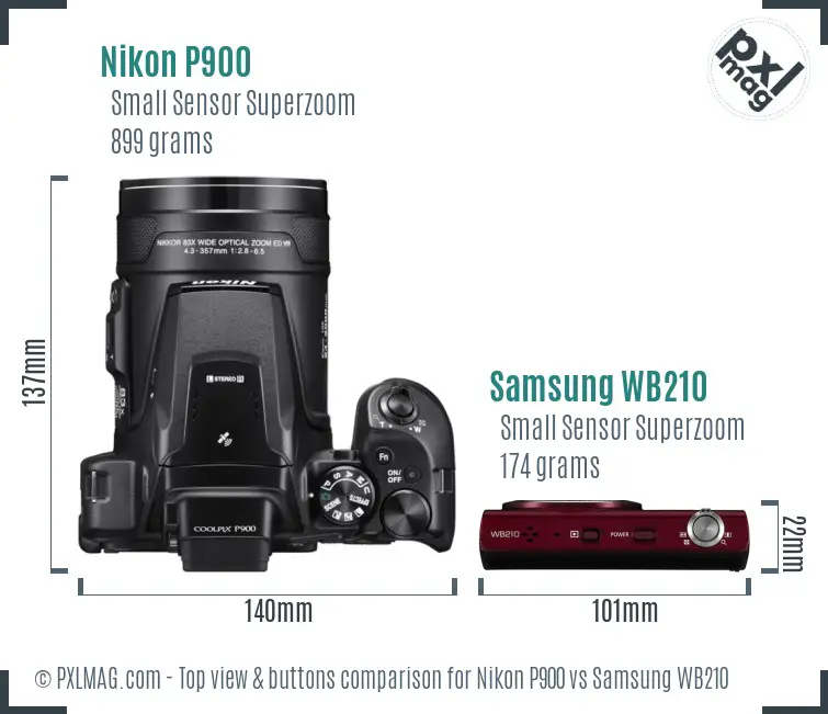 Nikon P900 vs Samsung WB210 top view buttons comparison