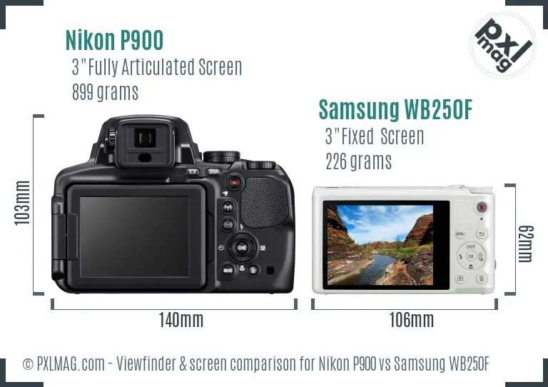 Nikon P900 vs Samsung WB250F Screen and Viewfinder comparison