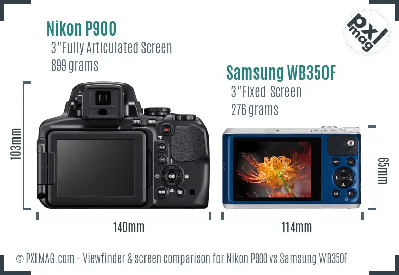 Nikon P900 vs Samsung WB350F Screen and Viewfinder comparison