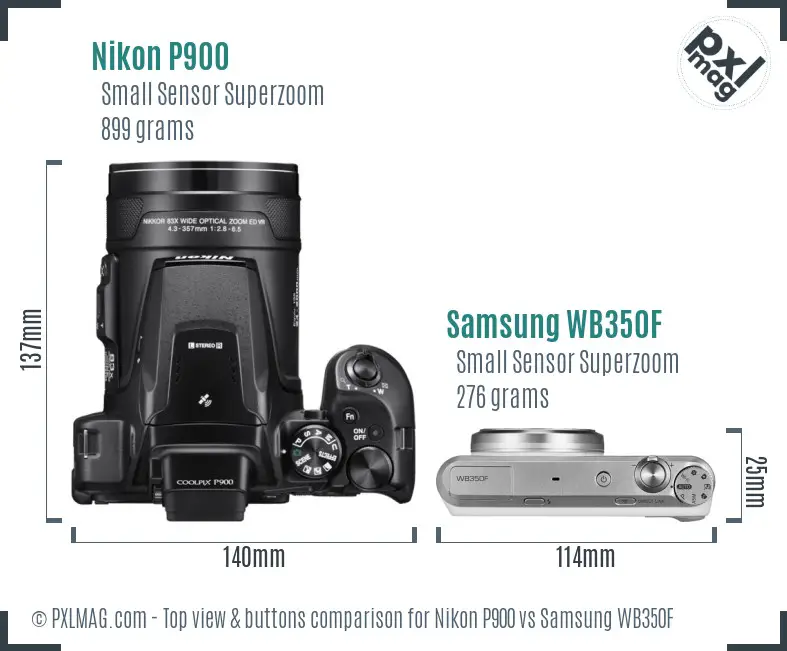 Nikon P900 vs Samsung WB350F top view buttons comparison