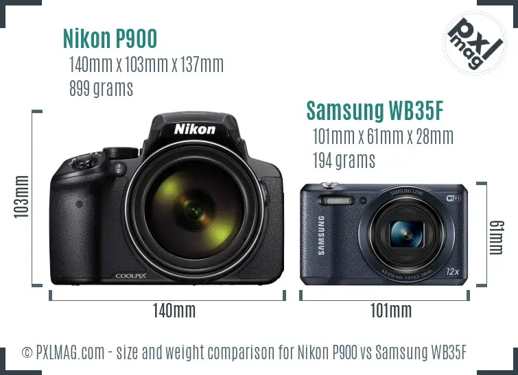 Nikon P900 vs Samsung WB35F size comparison Nikon P900 vs Samsung WB35F size comparison