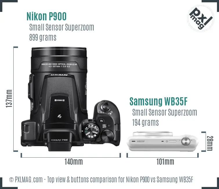 Nikon P900 vs Samsung WB35F top view buttons comparison Nikon P900 vs Samsung WB35F top view buttons comparison