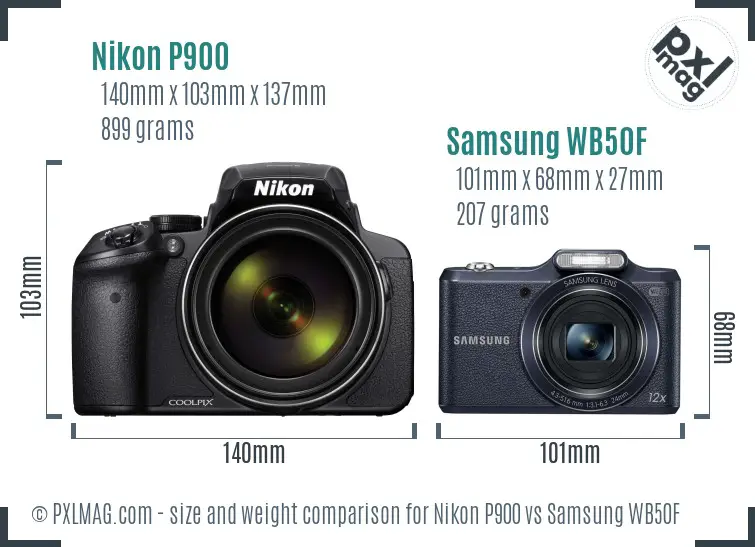 Nikon P900 vs Samsung WB50F size comparison