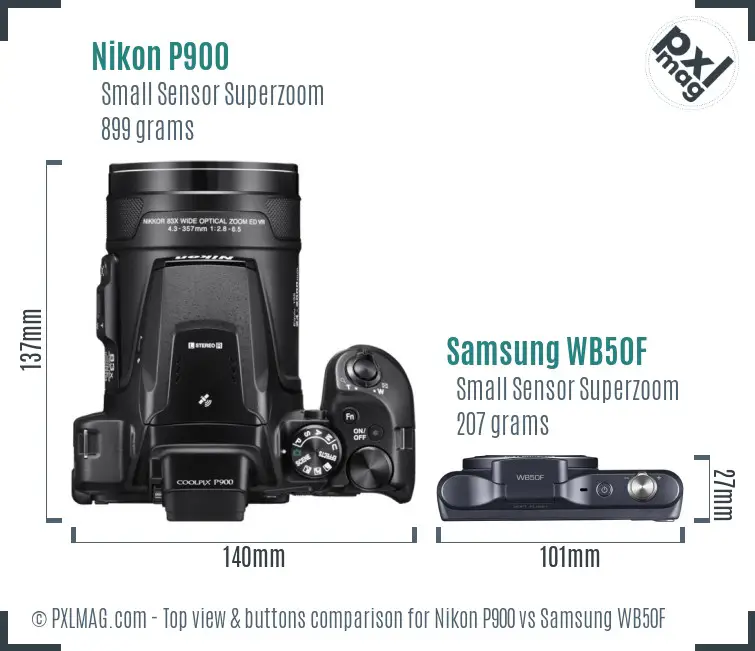 Nikon P900 vs Samsung WB50F top view buttons comparison