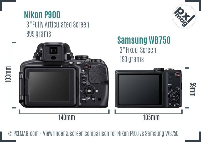 Nikon P900 vs Samsung WB750 Screen and Viewfinder comparison