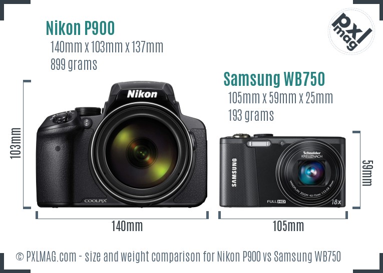Nikon P900 vs Samsung WB750 size comparison