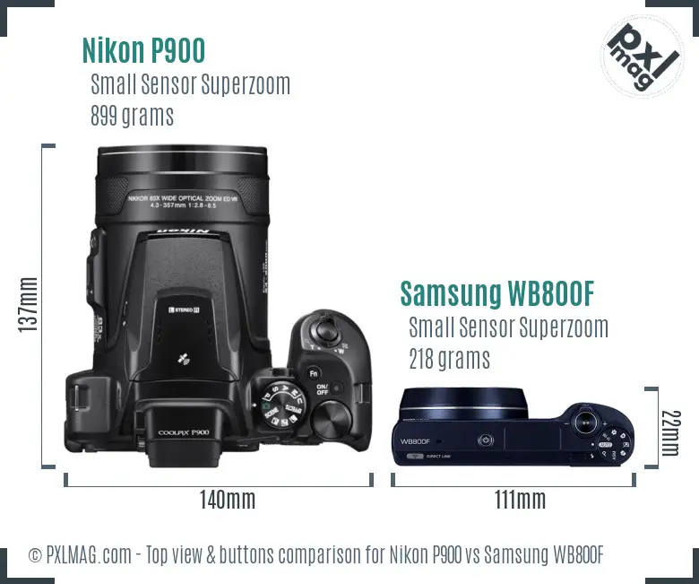Nikon P900 vs Samsung WB800F top view buttons comparison Nikon P900 vs Samsung WB800F top view buttons comparison