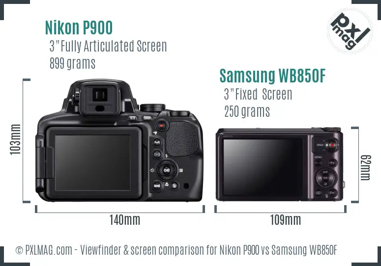 Nikon P900 vs Samsung WB850F Screen and Viewfinder comparison