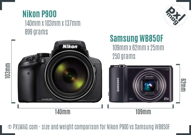 Nikon P900 vs Samsung WB850F size comparison