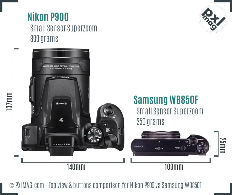 Nikon P900 vs Samsung WB850F top view buttons comparison