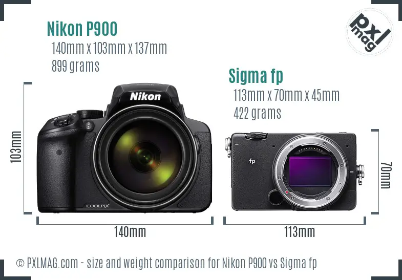 Nikon P900 vs Sigma fp size comparison