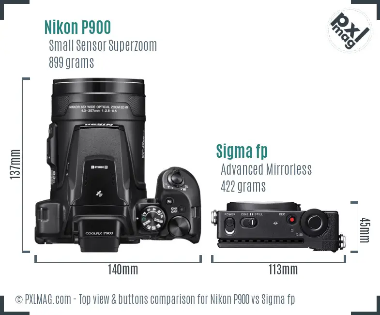 Nikon P900 vs Sigma fp top view buttons comparison