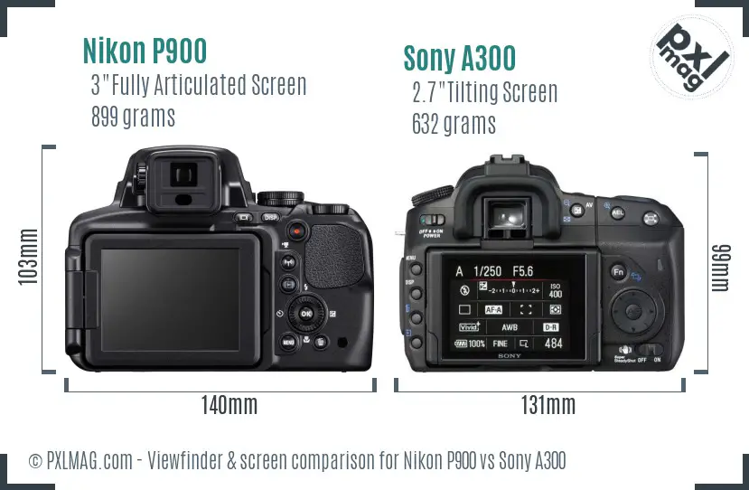 Nikon P900 vs Sony A300 Screen and Viewfinder comparison