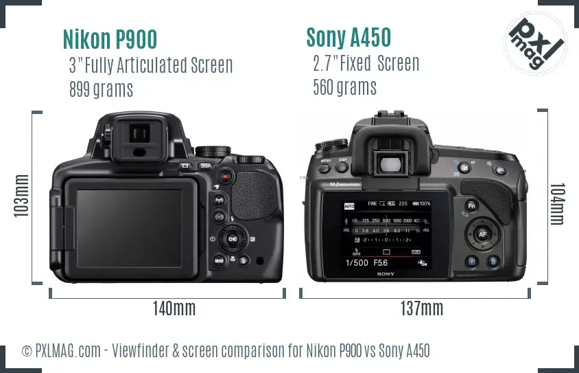 Nikon P900 vs Sony A450 Screen and Viewfinder comparison