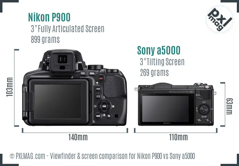 Nikon P900 vs Sony a5000 Screen and Viewfinder comparison