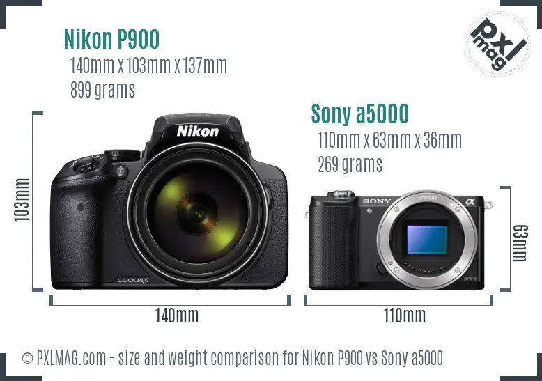 Nikon P900 vs Sony a5000 size comparison