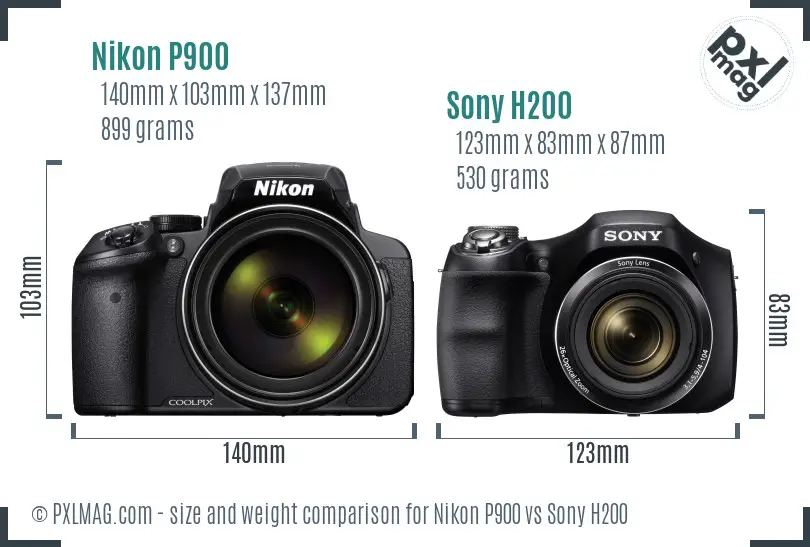 Nikon P900 vs Sony H200 size comparison