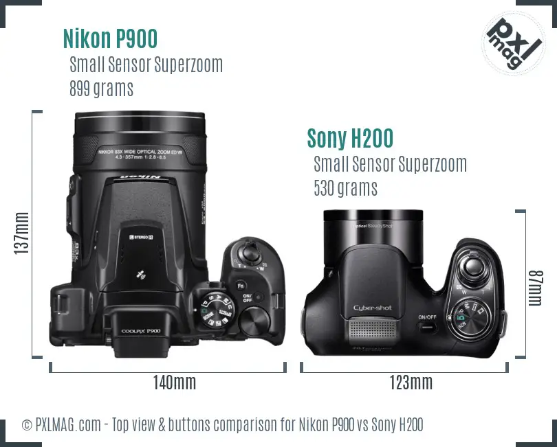 Nikon P900 vs Sony H200 top view buttons comparison