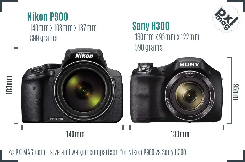 Nikon P900 vs Sony H300 size comparison