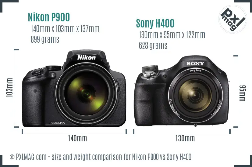 Nikon P900 vs Sony H400 size comparison