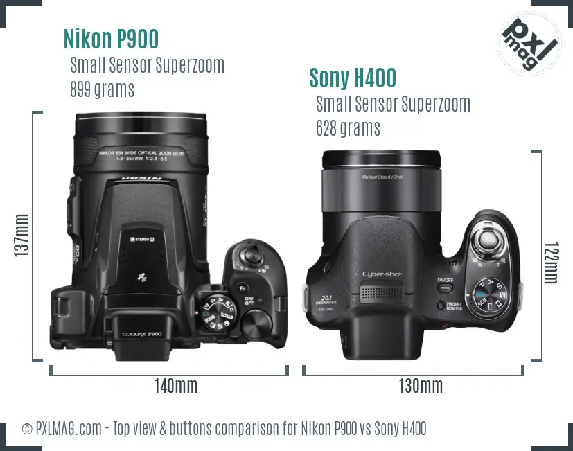 Nikon P900 vs Sony H400 top view buttons comparison