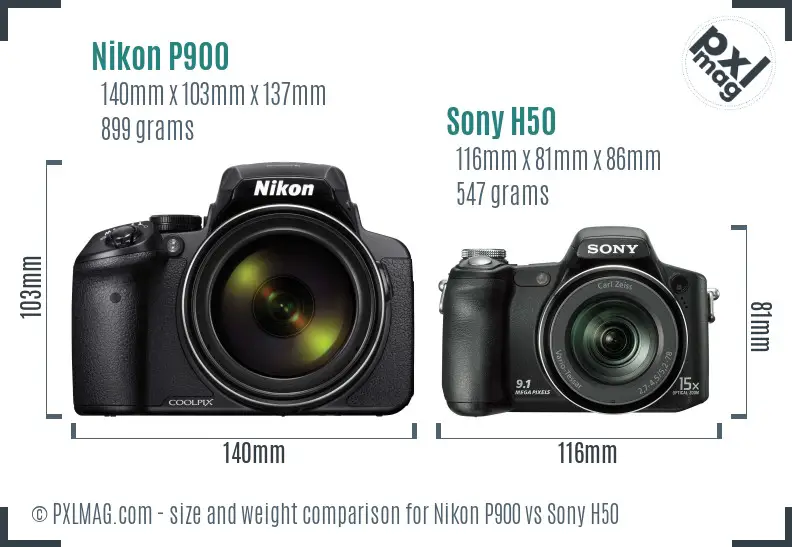 Nikon P900 vs Sony H50 size comparison