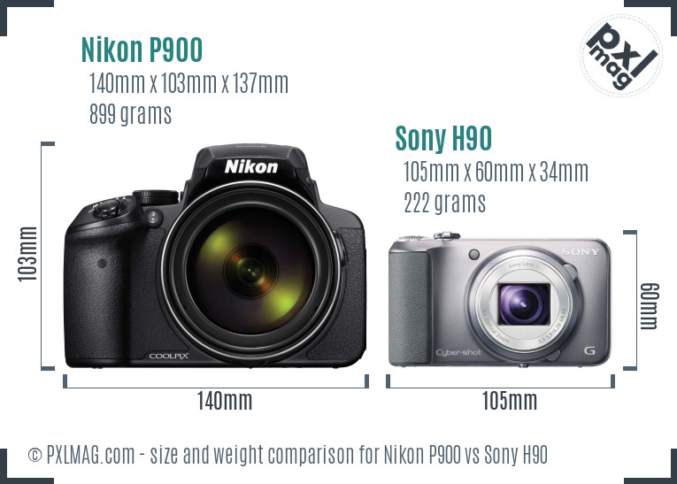 Nikon P900 vs Sony H90 size comparison