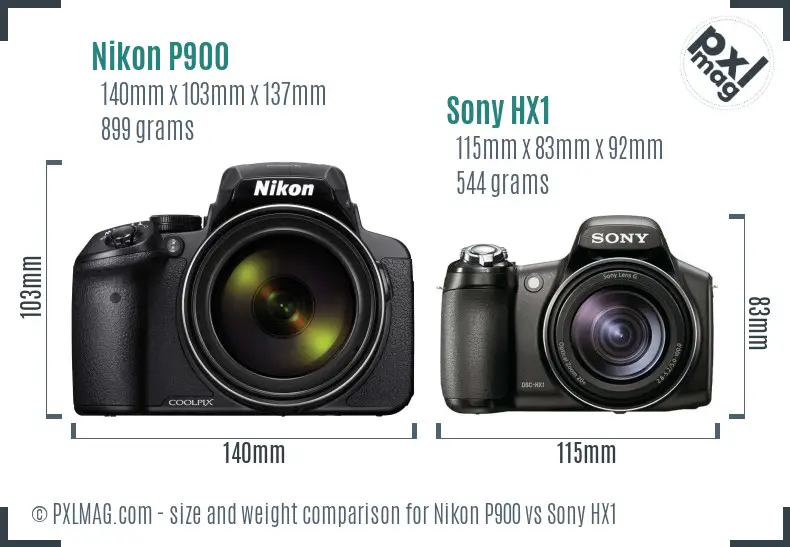 Nikon P900 vs Sony HX1 size comparison