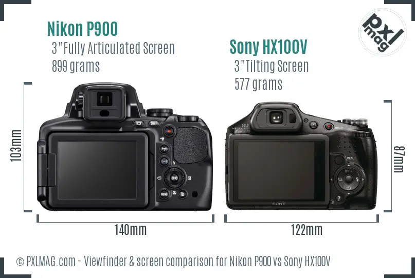 Nikon P900 vs Sony HX100V Screen and Viewfinder comparison