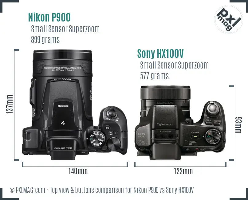 Nikon P900 vs Sony HX100V top view buttons comparison
