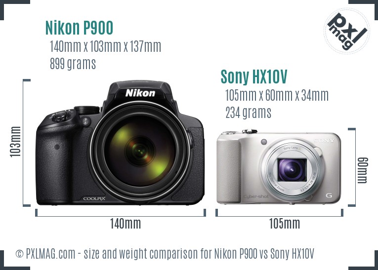 Nikon P900 vs Sony HX10V size comparison Nikon P900 vs Sony HX10V size comparison