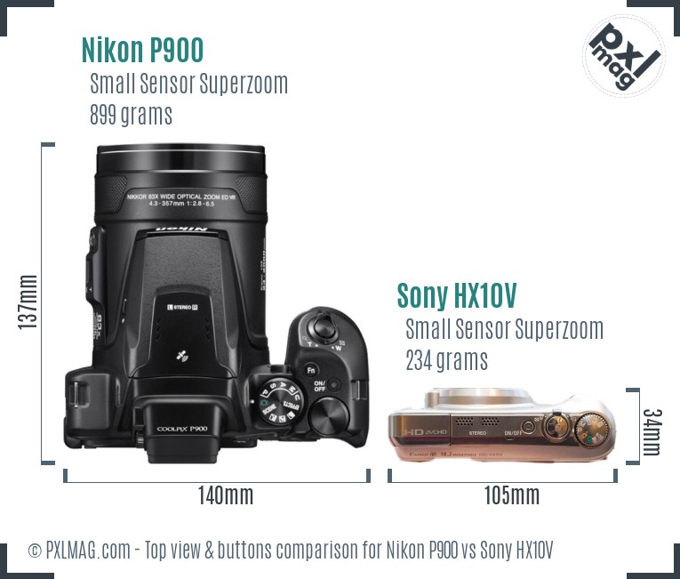 Nikon P900 vs Sony HX10V top view buttons comparison