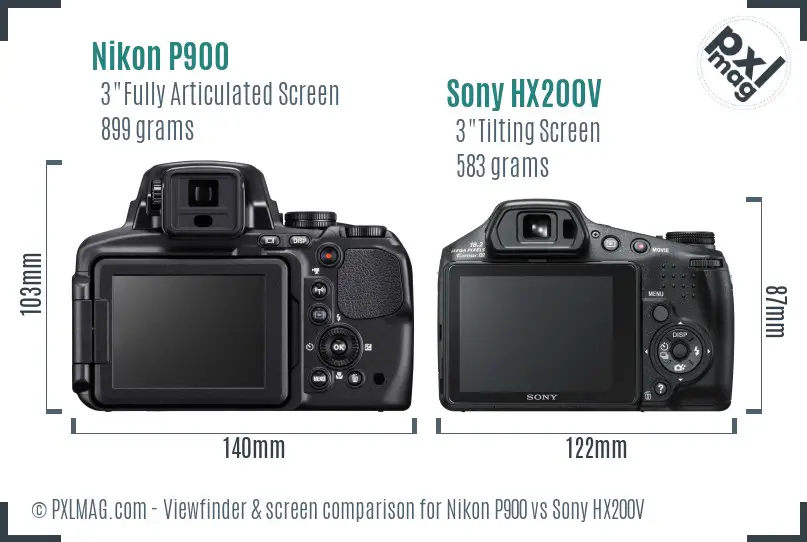 Nikon P900 vs Sony HX200V Screen and Viewfinder comparison