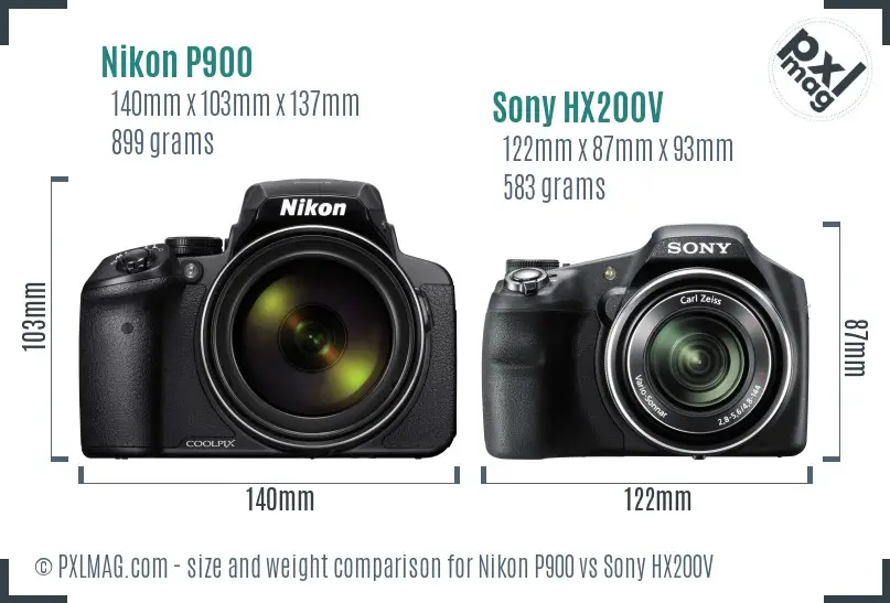 Nikon P900 vs Sony HX200V size comparison