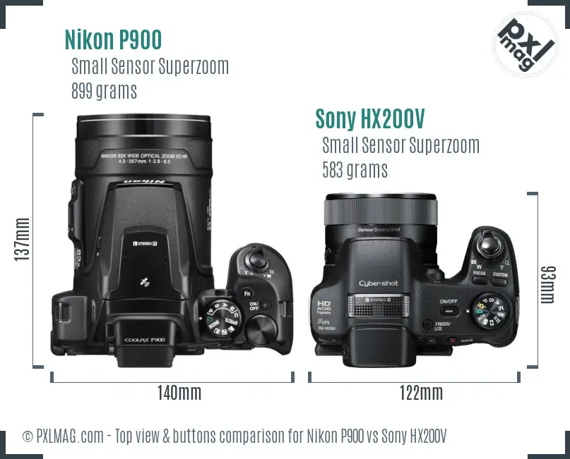 Nikon P900 vs Sony HX200V top view buttons comparison