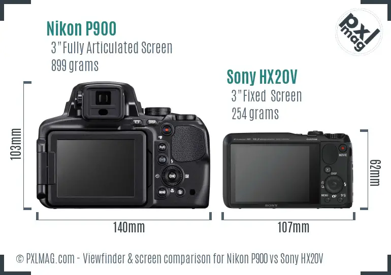 Nikon P900 vs Sony HX20V Screen and Viewfinder comparison