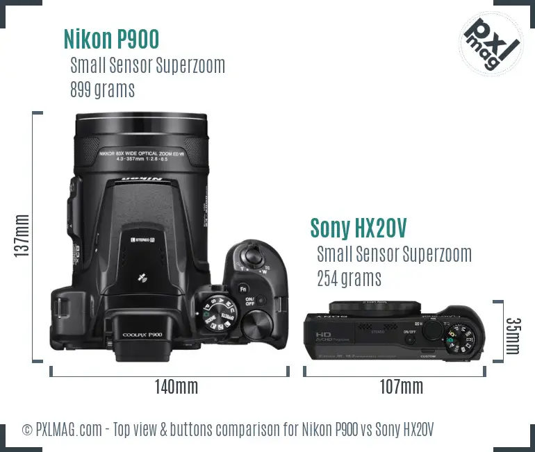 Nikon P900 vs Sony HX20V top view buttons comparison