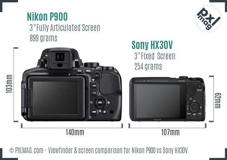 Nikon P900 vs Sony HX30V Screen and Viewfinder comparison