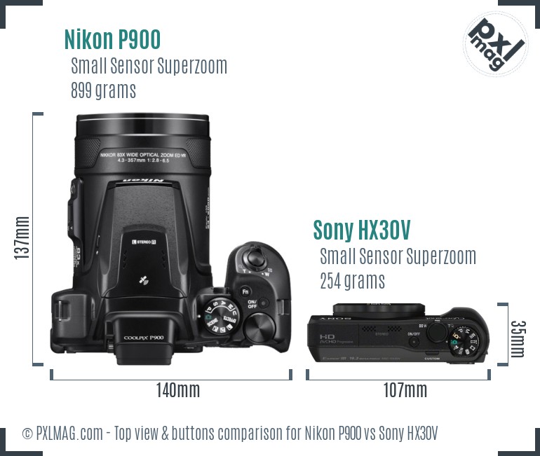 Nikon P900 vs Sony HX30V top view buttons comparison