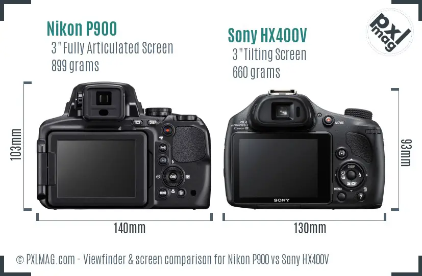 Nikon P900 vs Sony HX400V Screen and Viewfinder comparison