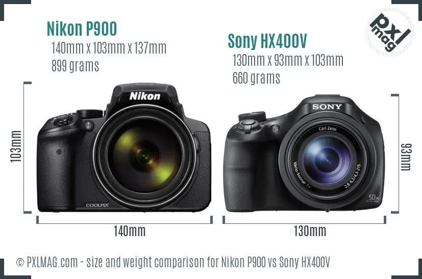 Nikon P900 vs Sony HX400V size comparison